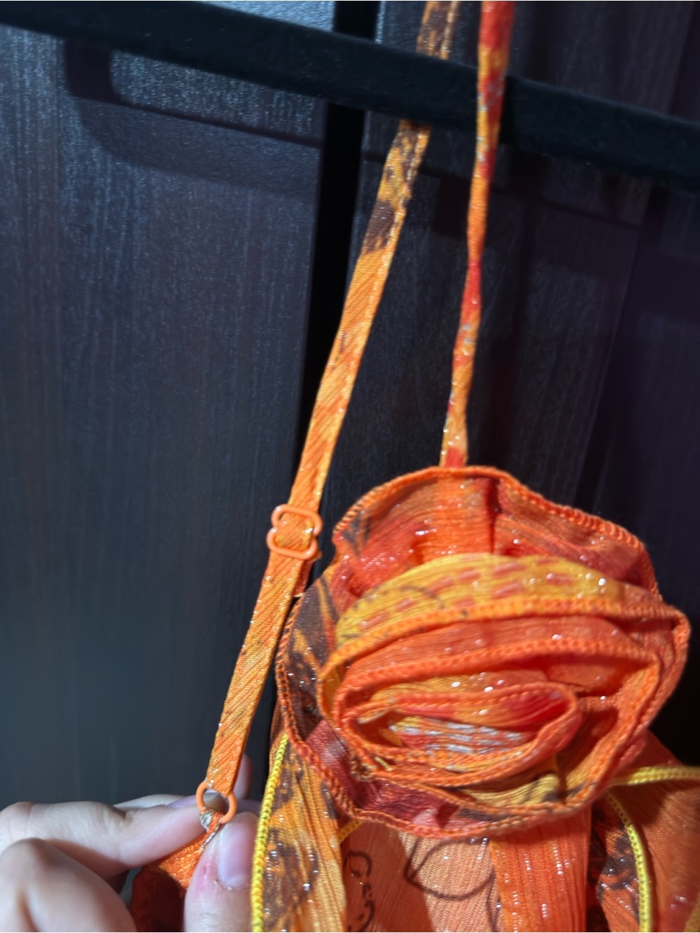 Orange Ruffle Floral Slip Dress - Picture 4 of 5